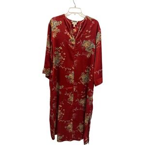 Vintage LEJABY Neiman Marcus Red Floral house‎ coat dress with pockets Women's S